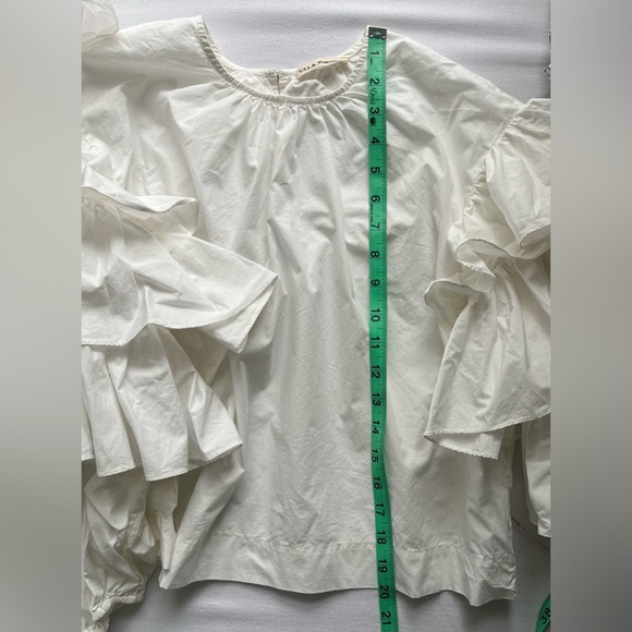 Ulla Johnson Tulia Tiered Ruffle Sleeve Crisp Ivory White Cotton Top - Picture 9 of 10